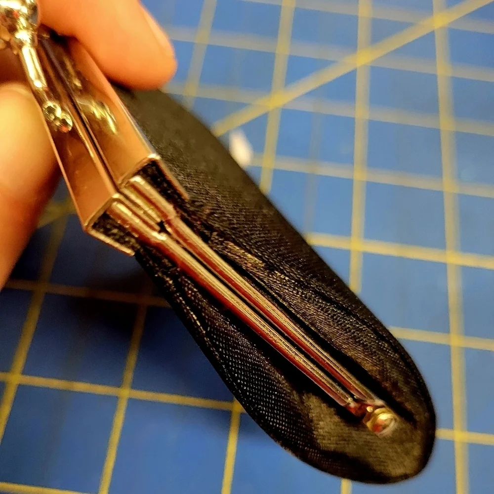 Black Satiny Coin Kiss Lock Clutch 3.5